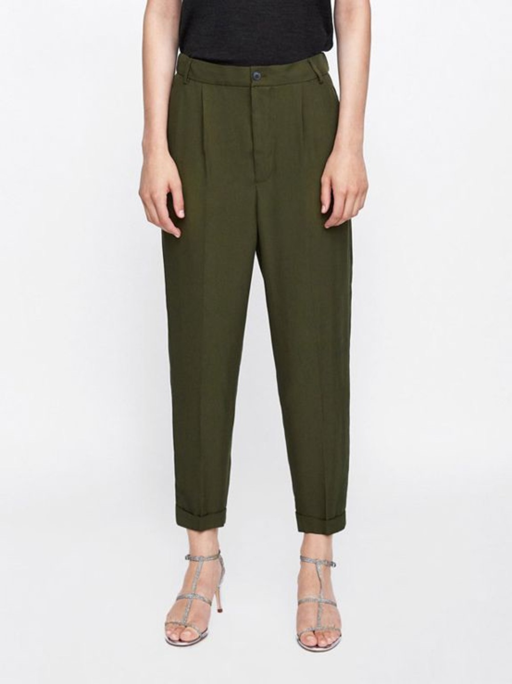 ZARA Olive Green High-Waist Tapered Pants
